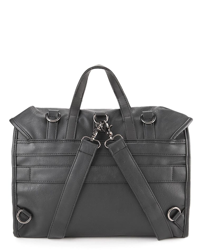 Distressed Leather Atlas Convertible Messenger Backpack - Black