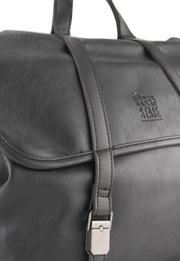 Distressed Leather Atlas Convertible Messenger Backpack - Black