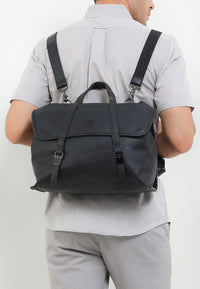 Distressed Leather Atlas Convertible Messenger Backpack - Black
