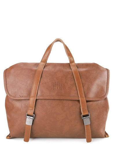 Distressed Leather Atlas Convertible Messenger Backpack - Camel