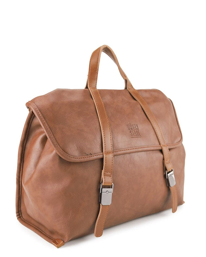 Distressed Leather Atlas Convertible Messenger Backpack - Camel