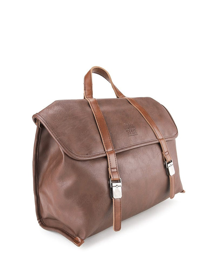 Distressed Leather Atlas Convertible Messenger Backpack - Dark Brown