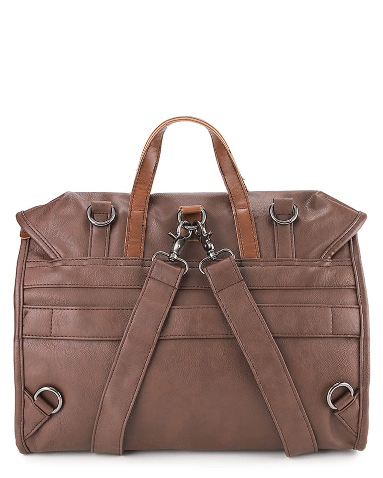 Distressed Leather Atlas Convertible Messenger Backpack - Dark Brown
