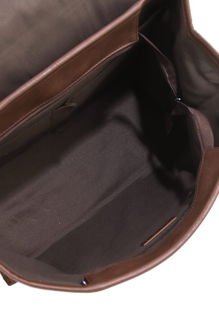 Distressed Leather Atlas Convertible Messenger Backpack - Dark Brown