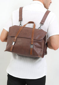 Distressed Leather Atlas Convertible Messenger Backpack - Dark Brown