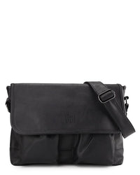 Distressed Leather Hitch Messenger Bag - Black