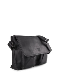 Distressed Leather Hitch Messenger Bag - Black