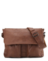 Distressed Leather Hitch Messenger Bag - Camel