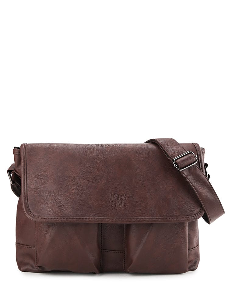 Distressed Leather Hitch Messenger Bag - Dark Brown