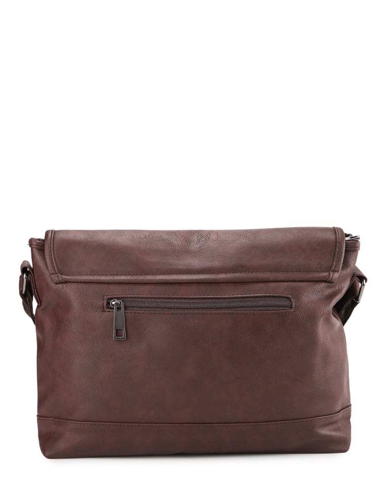 Distressed Leather Hitch Messenger Bag - Dark Brown