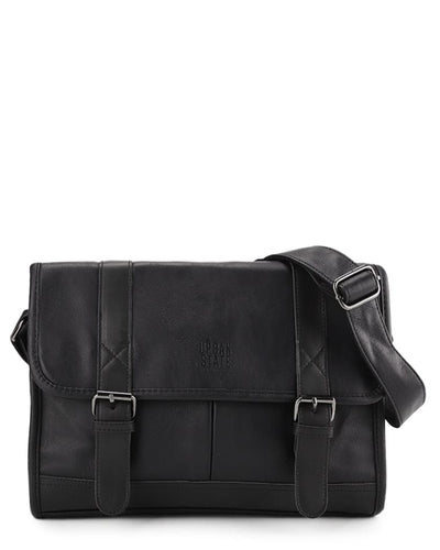 Distressed Leather Relay Messenger Bag - Black