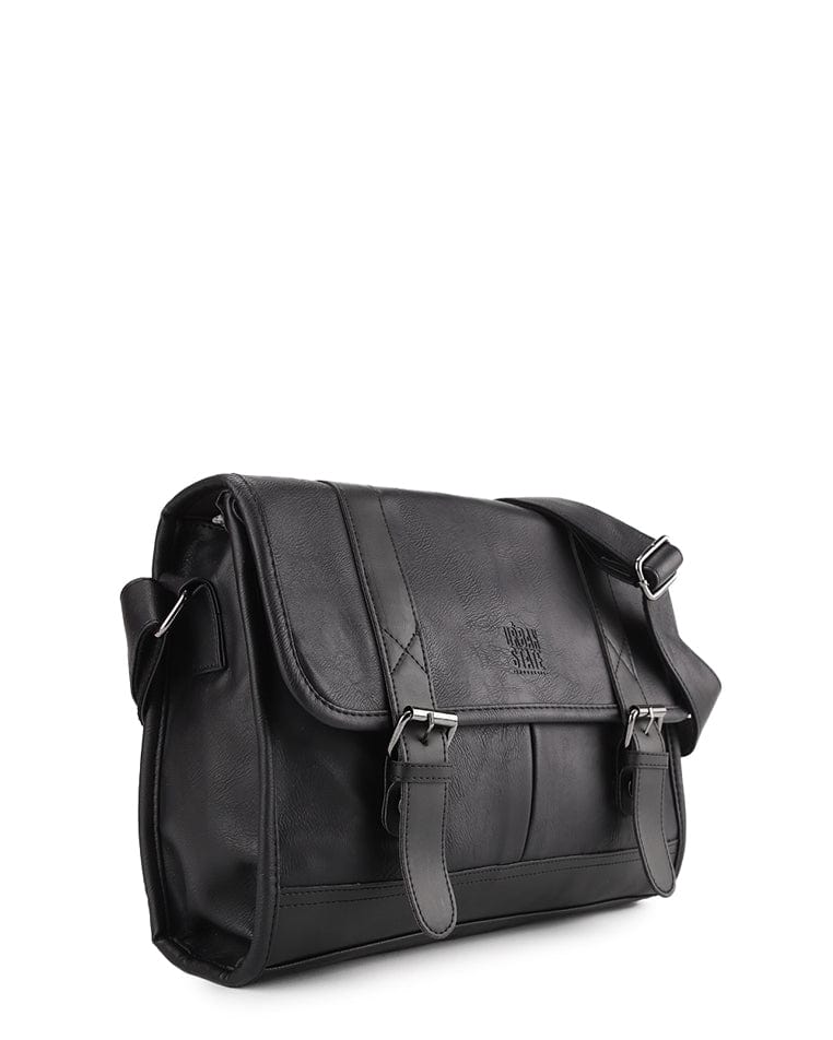 Distressed Leather Relay Messenger Bag - Black