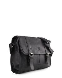 Distressed Leather Relay Messenger Bag - Black