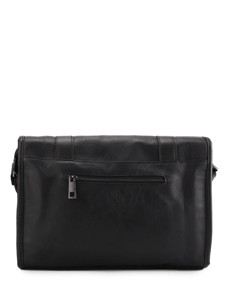 Distressed Leather Relay Messenger Bag - Black