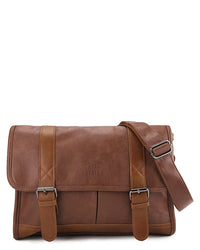 Distressed Leather Relay Messenger Bag - Camel