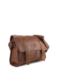 Distressed Leather Relay Messenger Bag - Camel