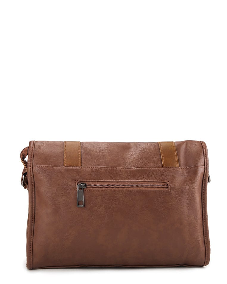 Distressed Leather Relay Messenger Bag - Camel