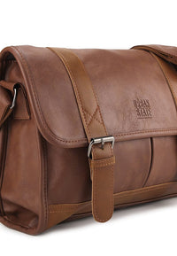 Distressed Leather Relay Messenger Bag - Camel