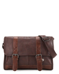 Distressed Leather Relay Messenger Bag - Dark Brown