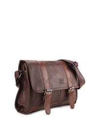 Distressed Leather Relay Messenger Bag - Dark Brown