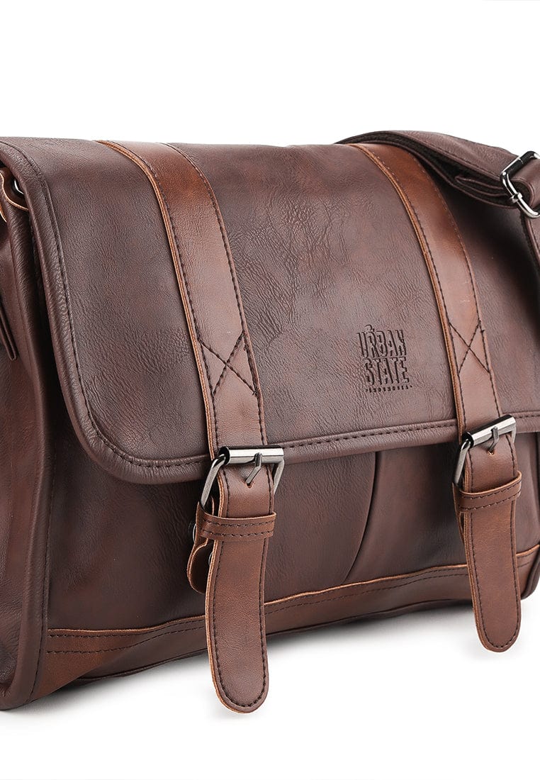 Distressed Leather Relay Messenger Bag - Dark Brown