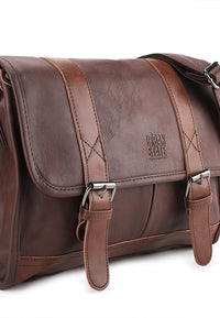 Distressed Leather Relay Messenger Bag - Dark Brown