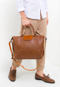 Distressed Leather Everyday Tote Bag - Camel