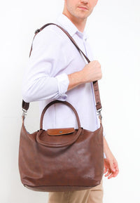 Distressed Leather Everyday Tote Bag - Dark Brown
