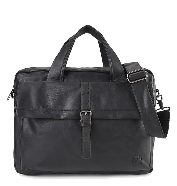 Distressed Leather Executive Brief Messenger Bag - Black