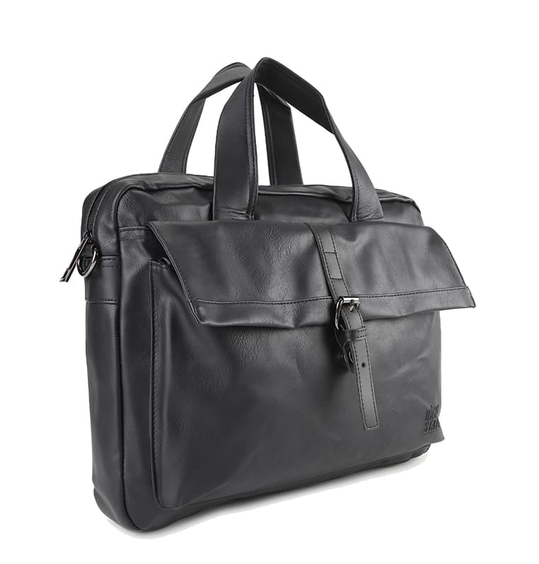 Distressed Leather Executive Brief Messenger Bag - Black
