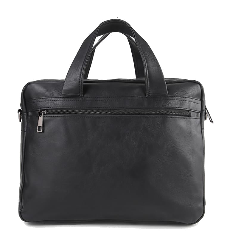 Distressed Leather Executive Brief Messenger Bag - Black