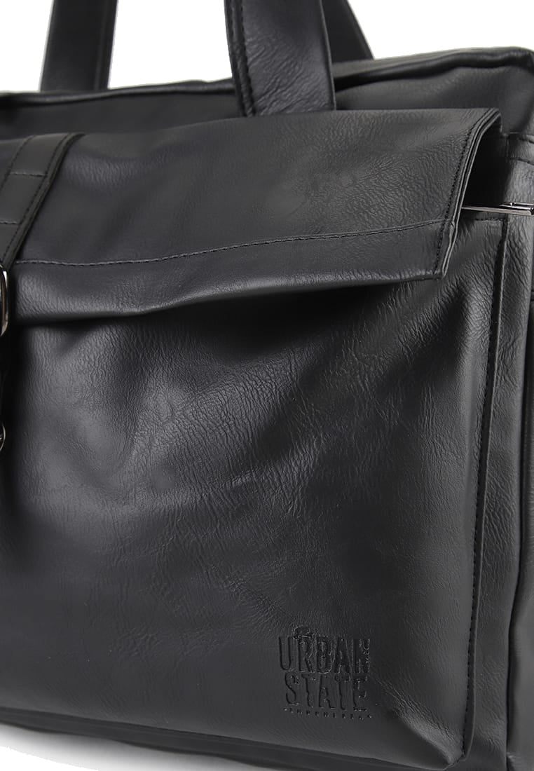Distressed Leather Executive Brief Messenger Bag - Black