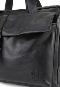 Distressed Leather Executive Brief Messenger Bag - Black