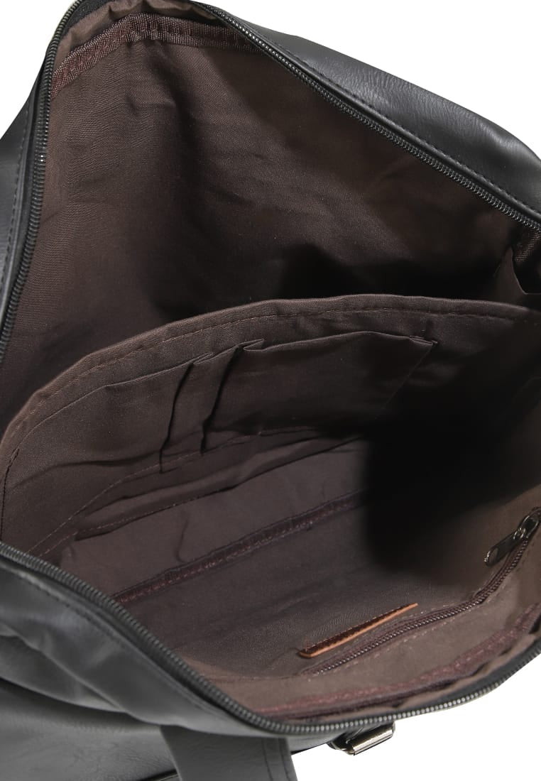 Distressed Leather Executive Brief Messenger Bag - Black