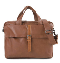 Distressed Leather Executive Brief Messenger Bag - Camel