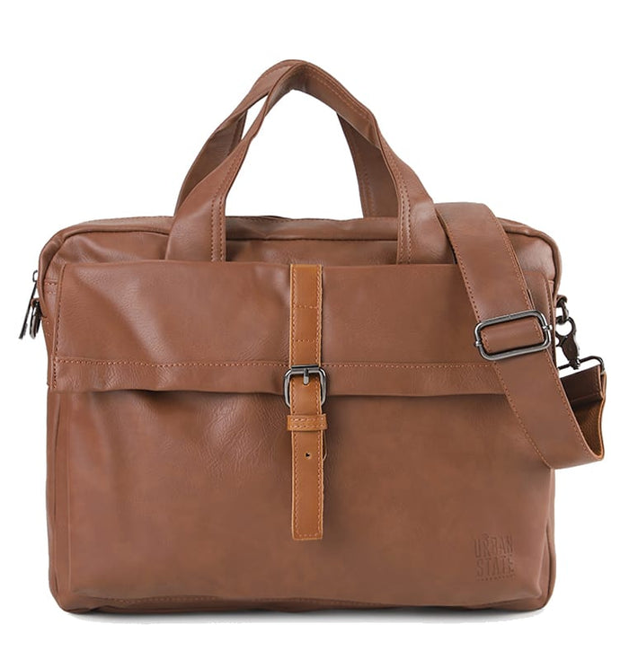 Distressed Leather Executive Brief Messenger Bag - Camel