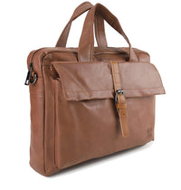 Distressed Leather Executive Brief Messenger Bag - Camel
