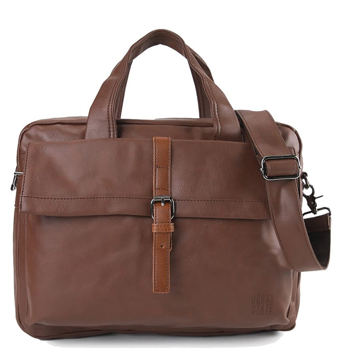Distressed Leather Executive Brief Messenger Bag - Dark Brown