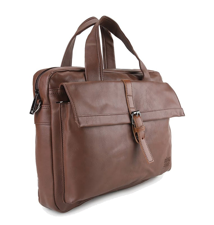 Distressed Leather Executive Brief Messenger Bag - Dark Brown