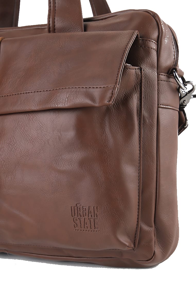 Distressed Leather Executive Brief Messenger Bag - Dark Brown