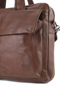 Distressed Leather Executive Brief Messenger Bag - Dark Brown
