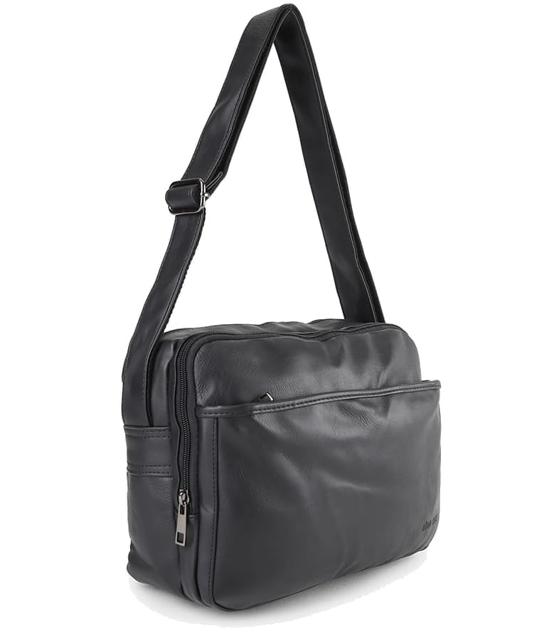 Distressed Leather Everyday Tablet Crossbody Bag - Black