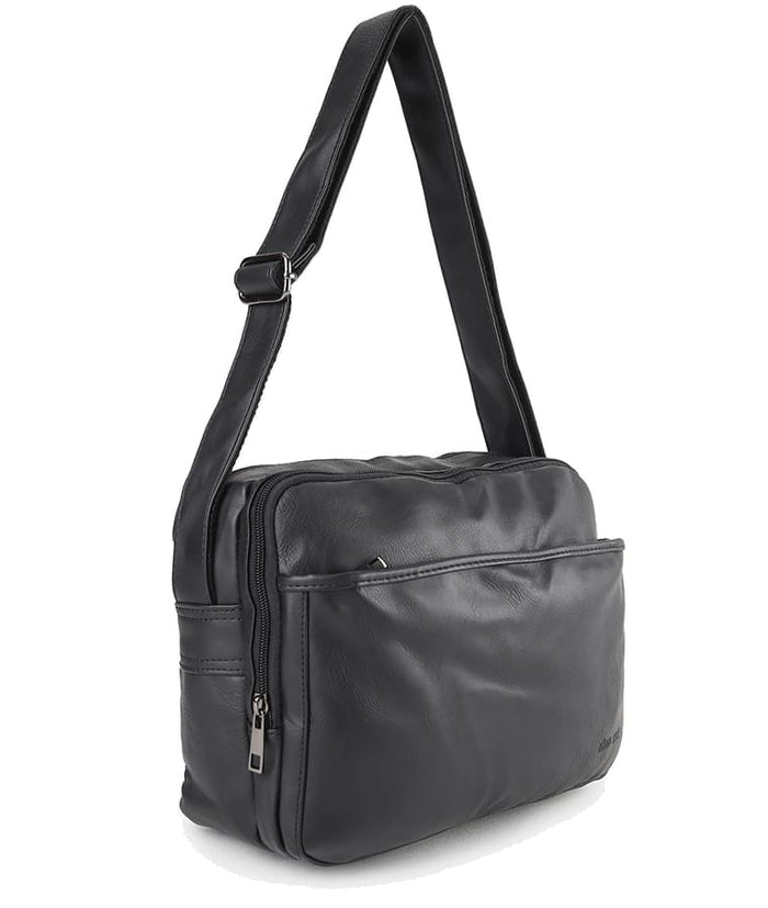 Distressed Leather Everyday Tablet Crossbody Bag - Black