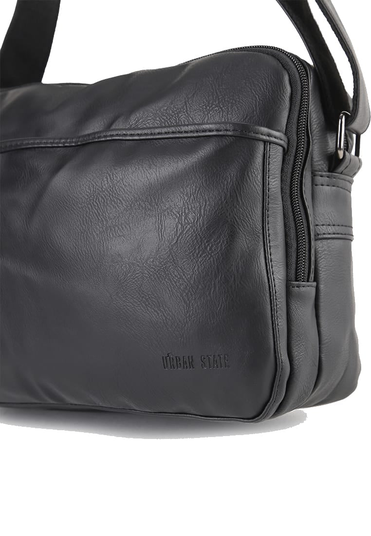 Distressed Leather Everyday Tablet Crossbody Bag - Black