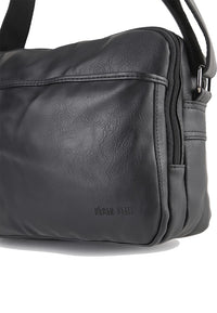 Distressed Leather Everyday Tablet Crossbody Bag - Black