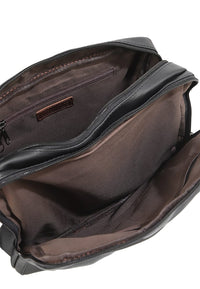 Distressed Leather Everyday Tablet Crossbody Bag - Black