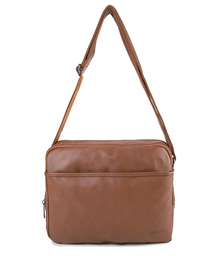 Distressed Leather Everyday Tablet Crossbody Bag - Camel