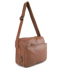 Distressed Leather Everyday Tablet Crossbody Bag - Camel