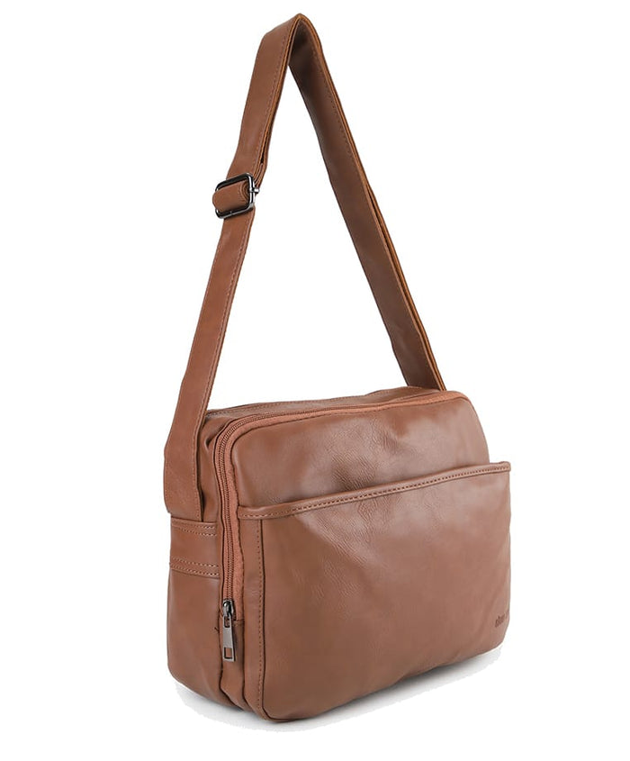 Distressed Leather Everyday Tablet Crossbody Bag - Camel