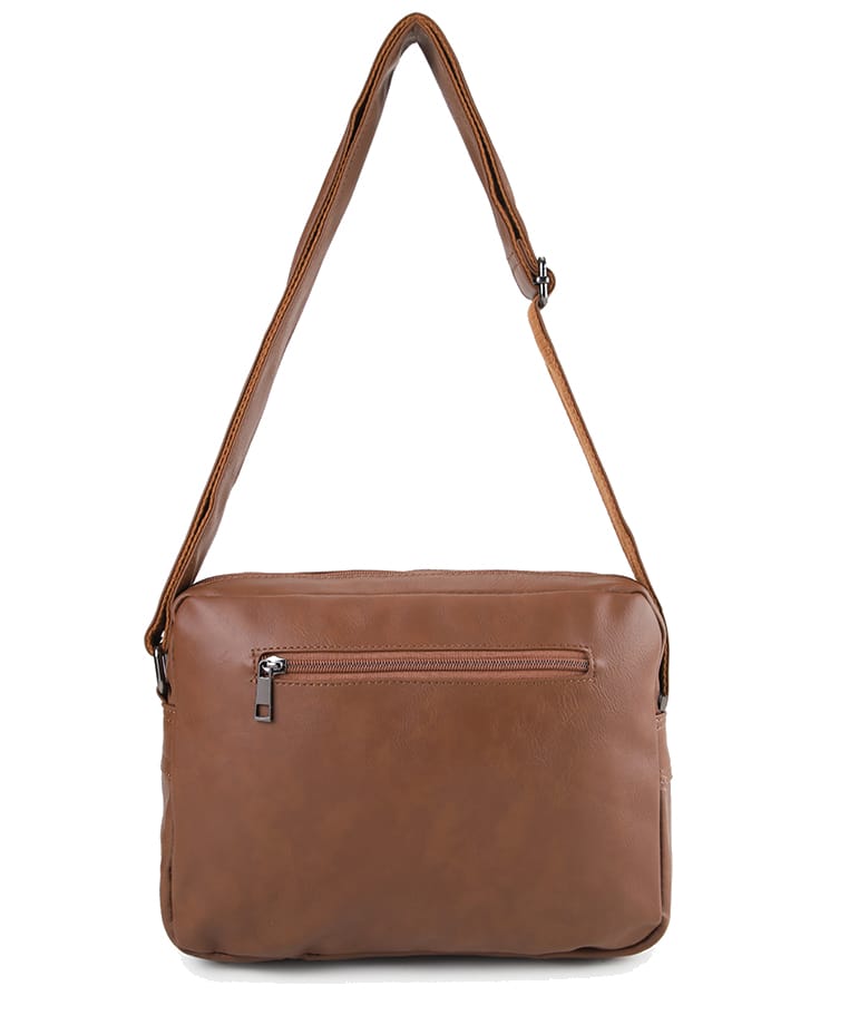 Distressed Leather Everyday Tablet Crossbody Bag - Camel